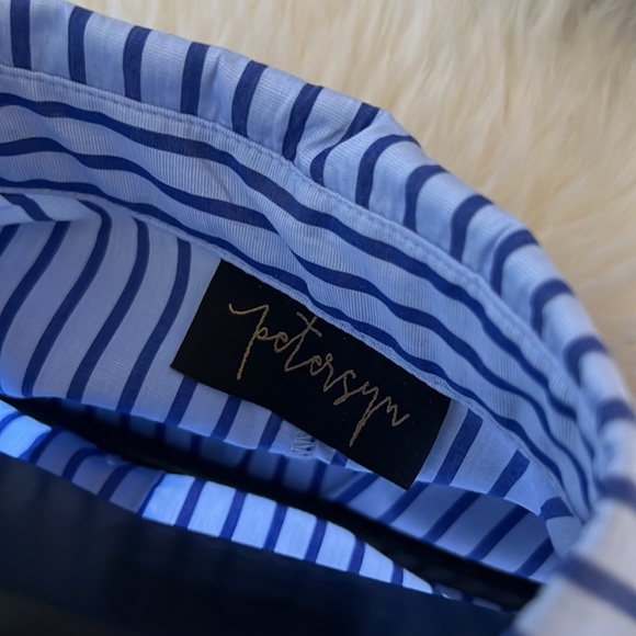 Women Blue Pinstripe Button Down Shirt - Picture 9 of 11